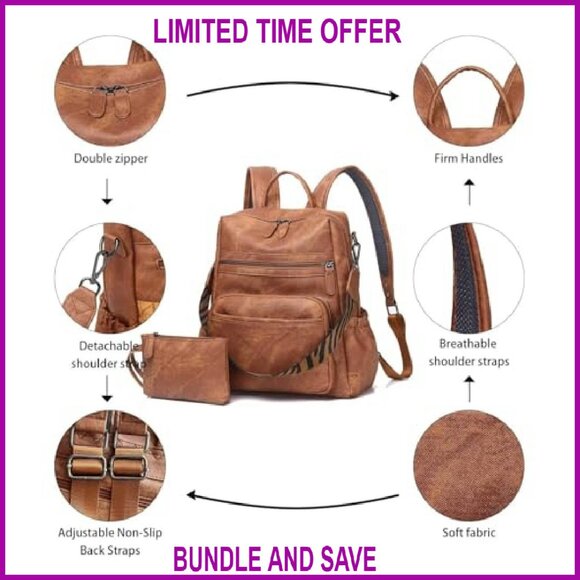 PU Leather Travel Backpack Purse Women's Shoulder Bag Satchel Handbag - Picture 3 of 7